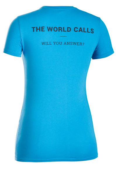 Women's Trek Travel Blue "The World Calls" T-Shirt